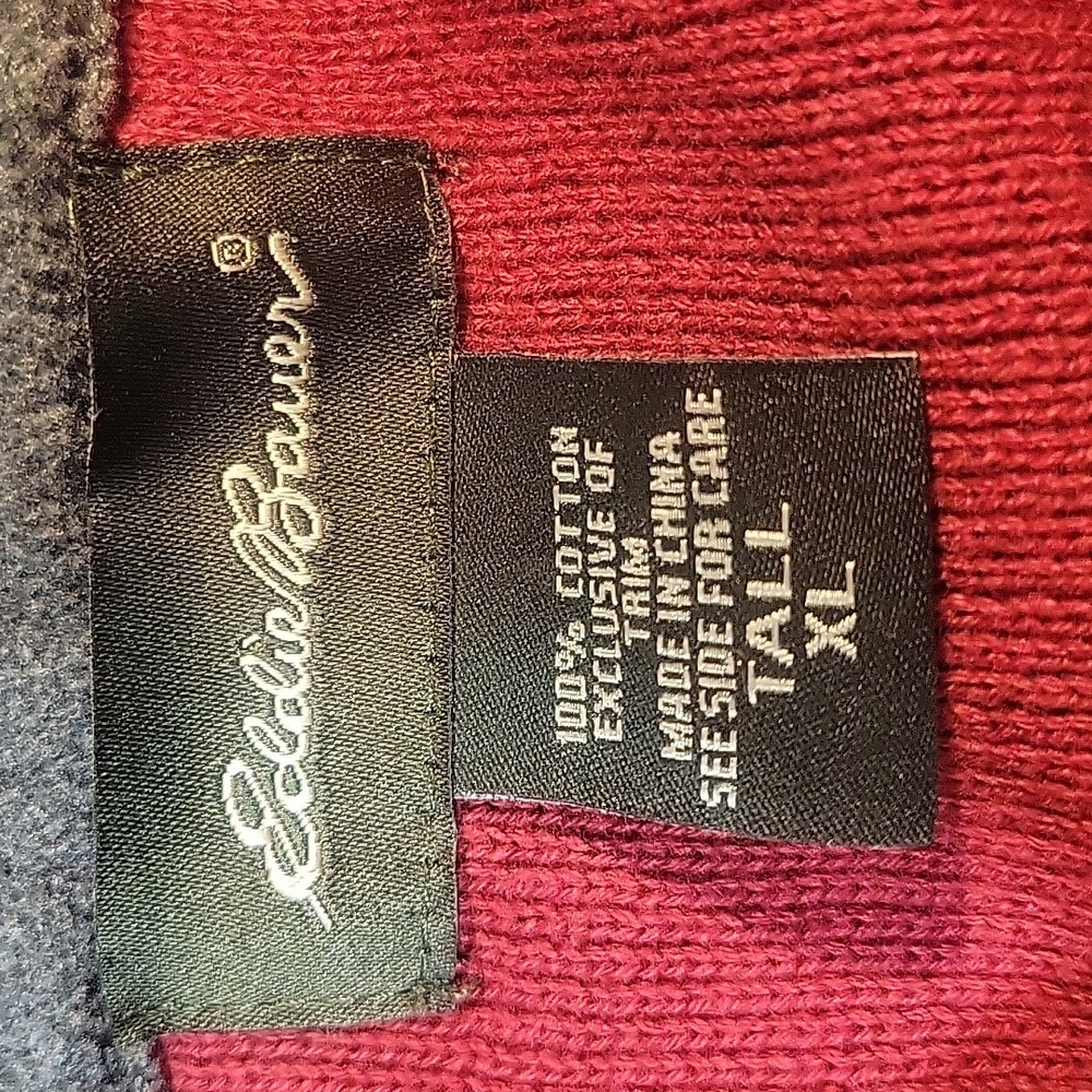 Eddie Bauer Men’s XL/TG Colorblock Crewneck Sweater Red Gray Black - Picture 8 of 8